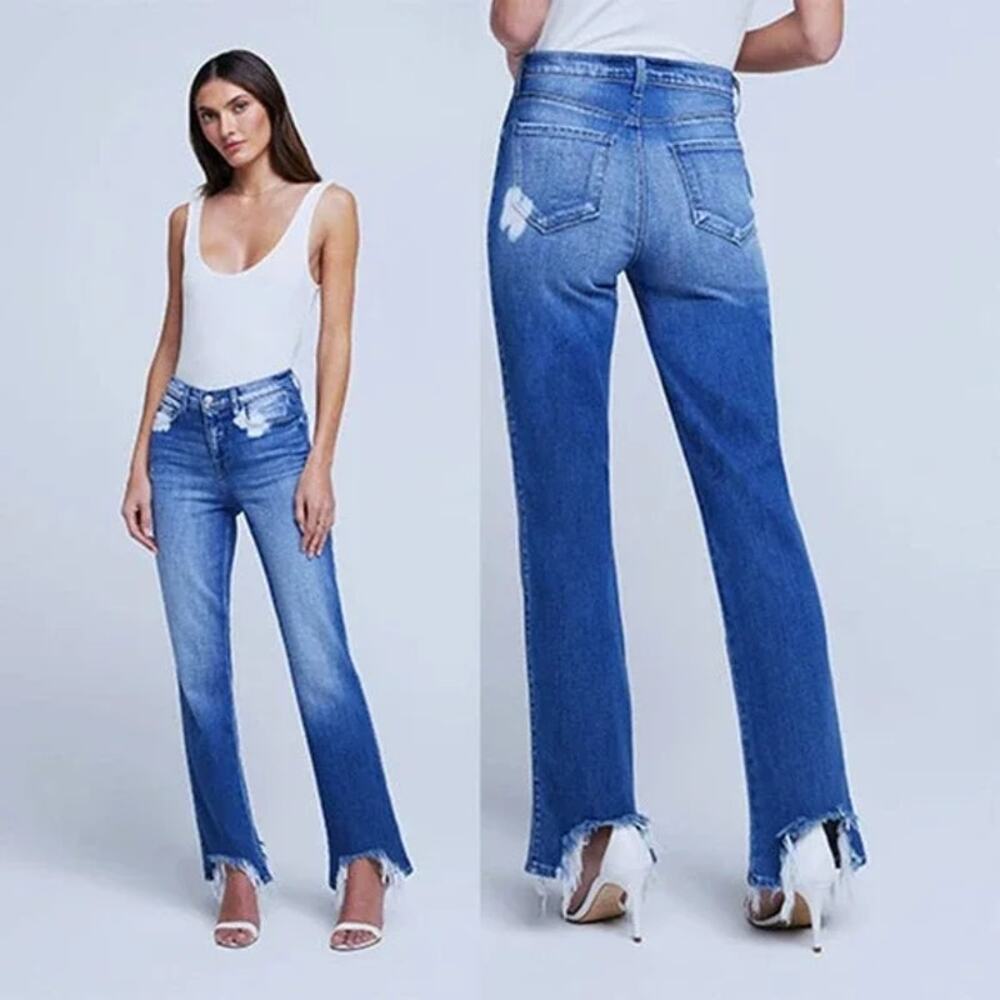 NWT L'AGENCE Harmon High Rise Slim Straight Leg Denim Jean Montana Destruct